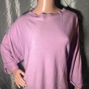 SOHO New York & Co Jean Women XL Pink Soft Crewneck 3/4 Sleeve Relax Fit Sweater